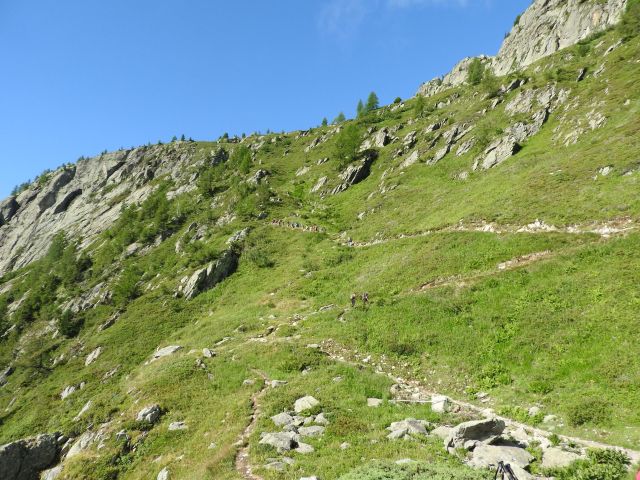 Many hikers in the Aiguilles Rouges